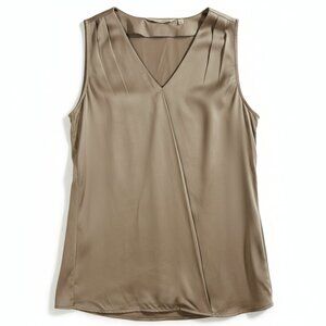 Soft Surroundings Tan Surplice Draped Sleeveless Blouse Top Size S
